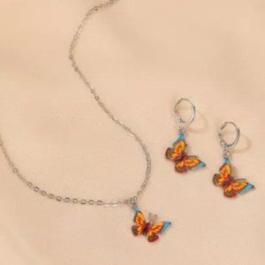 Multi-Color Butterfly Earrings and Necklace Set